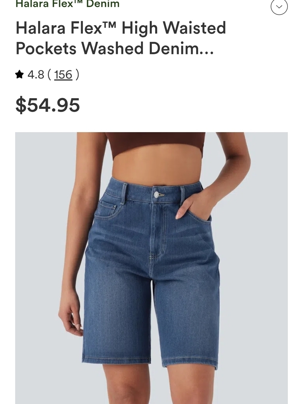 HALARA High-Rise Washed Denim Bermuda Shorts in Blue